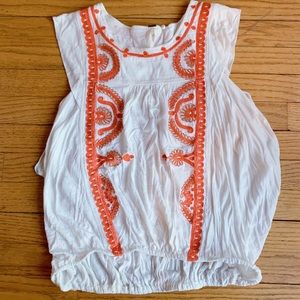 Free People White Flowy Top with Orange Details